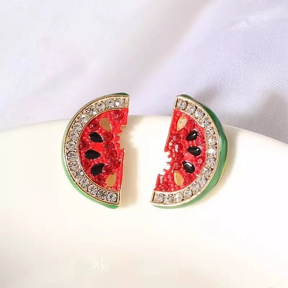 “One In A Melon” Watermelon Diamond Summer Earring - Picture 6 of 9